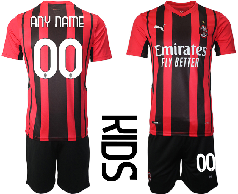 AC milan home any name&number kids 2021/22 Soccer Kit